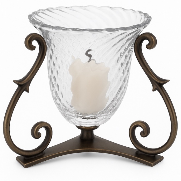 Vintage PartyLite Rustic Bronze " Villa Hurricane " Glass Tabletop Candle Holder - Picture 1 of 6